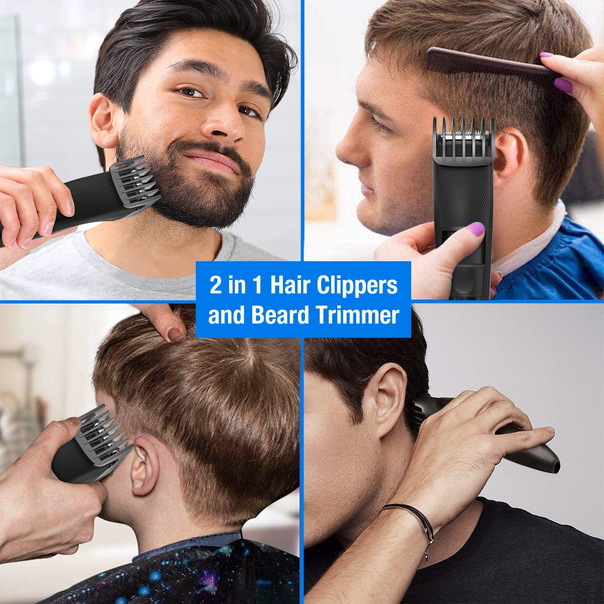 Electric Hair Clipper Cordless Beard Trimmer for Men Professional Barber Clippers, Hair Clipper with Comb Attachment and 20 Adjustable Settings, Washable Black by PRITECH…